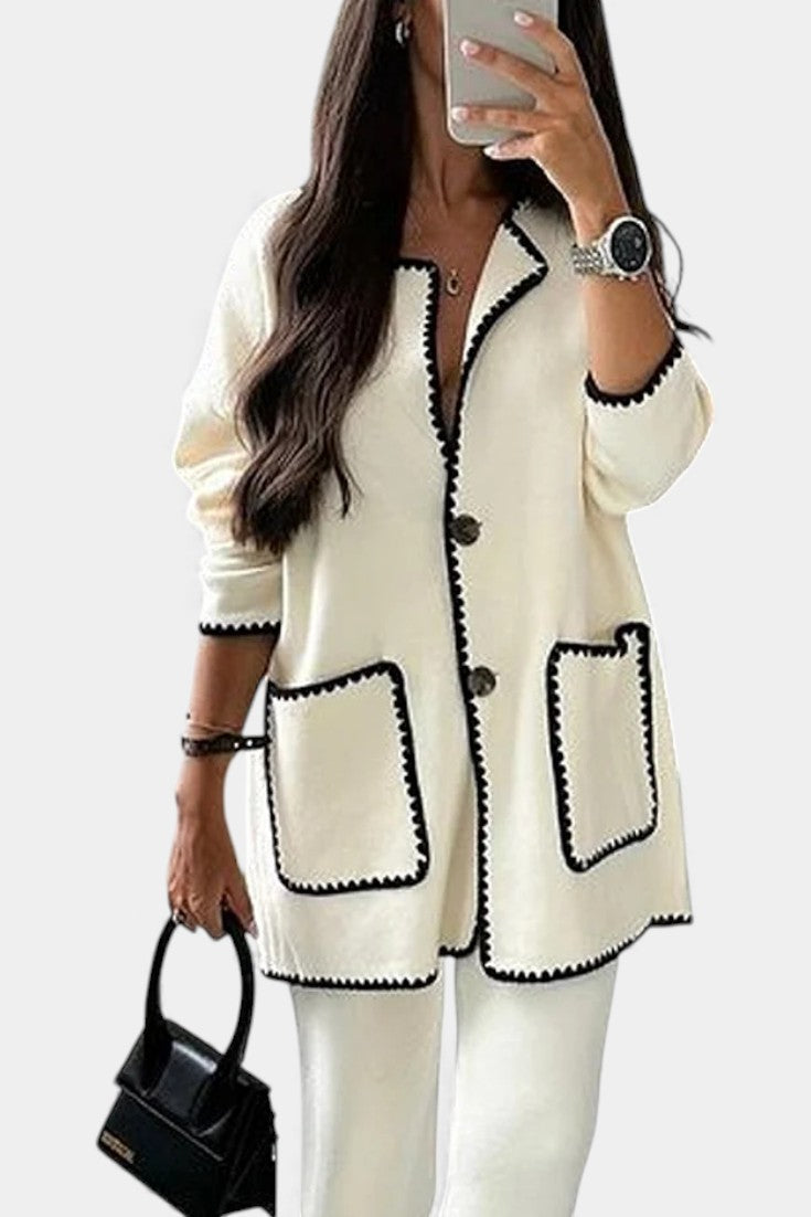 Xandra Ensemble Deux Pièces Veste Bordée & Pantalon Décontracté