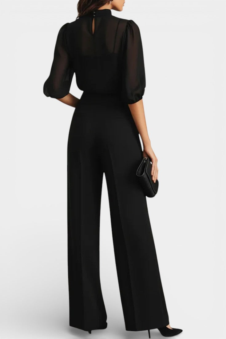 Eunice Ensemble Trois Pièces en Chiffon Noir et Pantalon Large