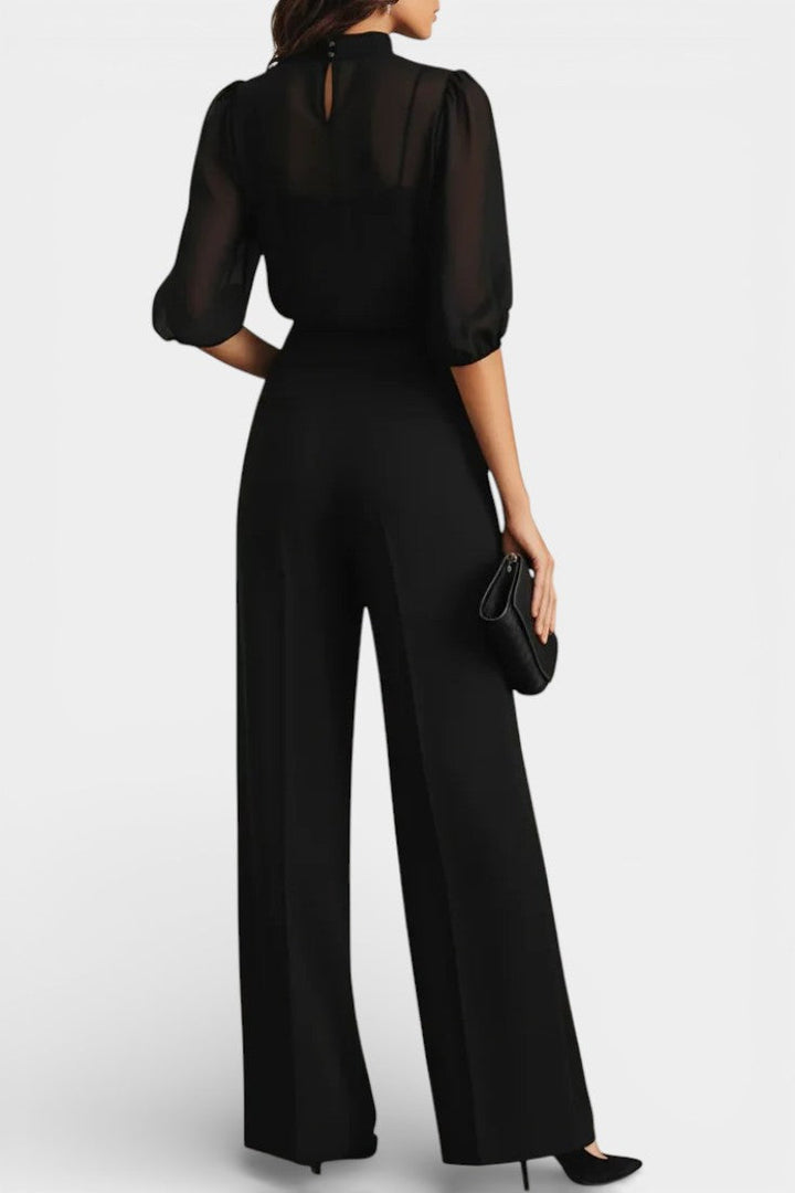 Eunice Ensemble Trois Pièces en Chiffon Noir et Pantalon Large