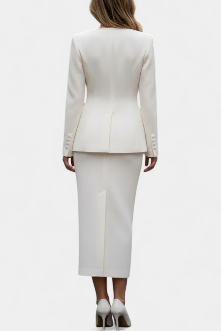 Édiline Ensemble Blazer à Col Carré et Jupe Longue