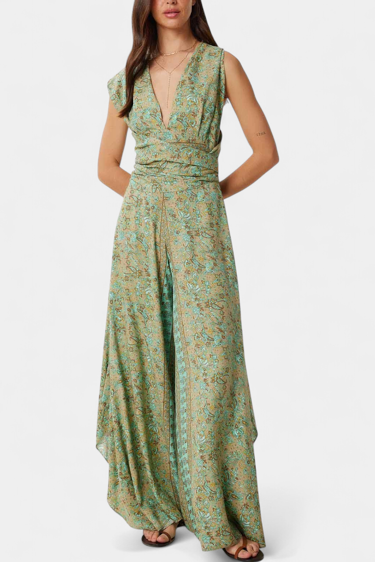 Leandra Combinaison Enveloppante à Imprimé Floral et Dos Nu