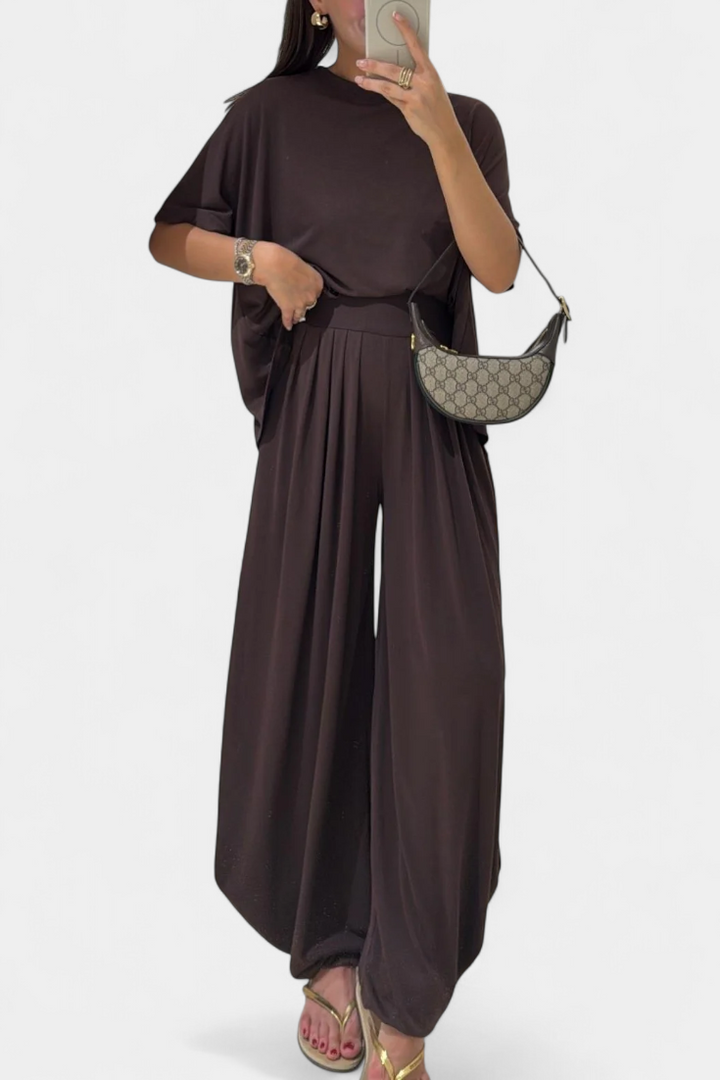 Trista Ensemble Minimaliste en Modal avec Top Droit et Pantalon Ample