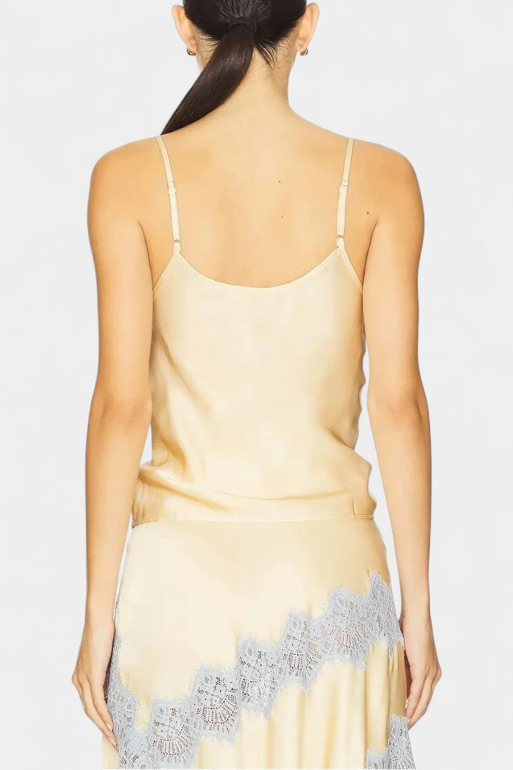 Mirren Ensemble Satiné à Dentelle Contrastante et Jupe Midi Fluide