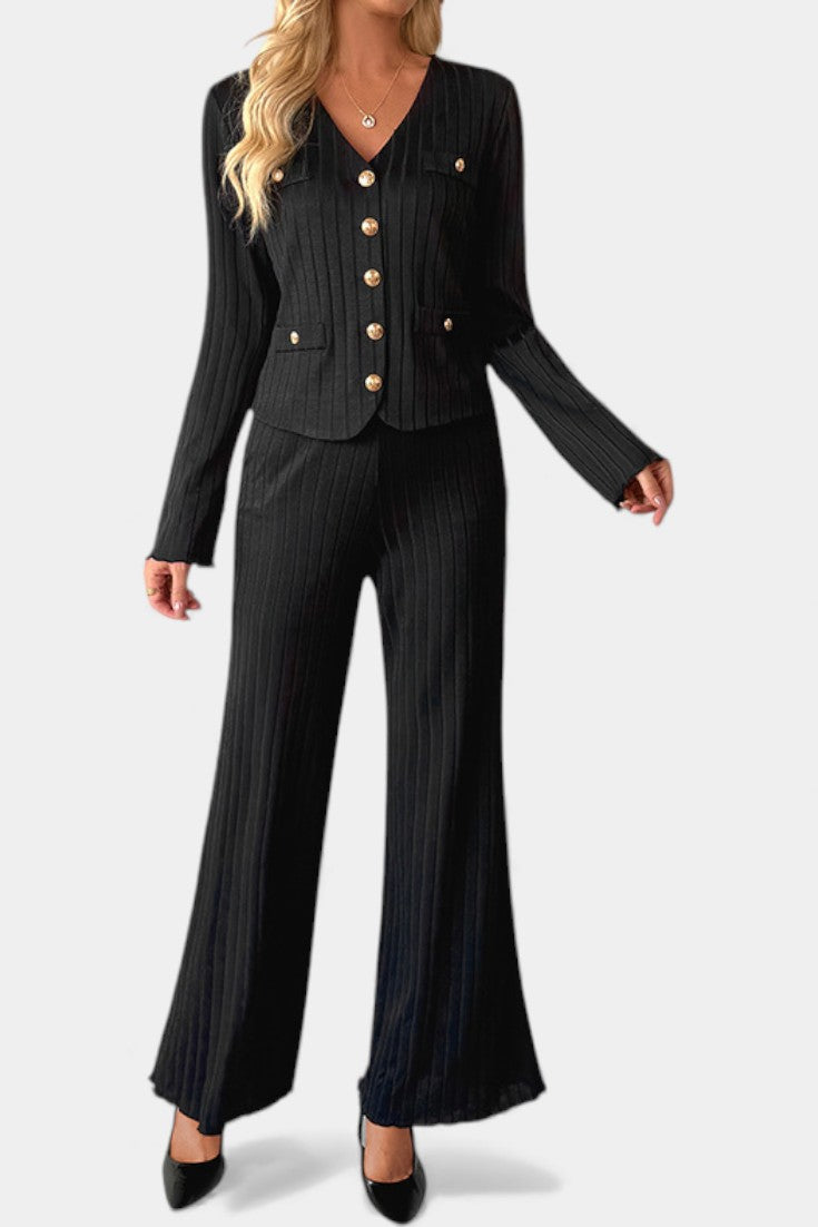 Nahia Ensemble Minimaliste en Maille Haut et Pantalon Large