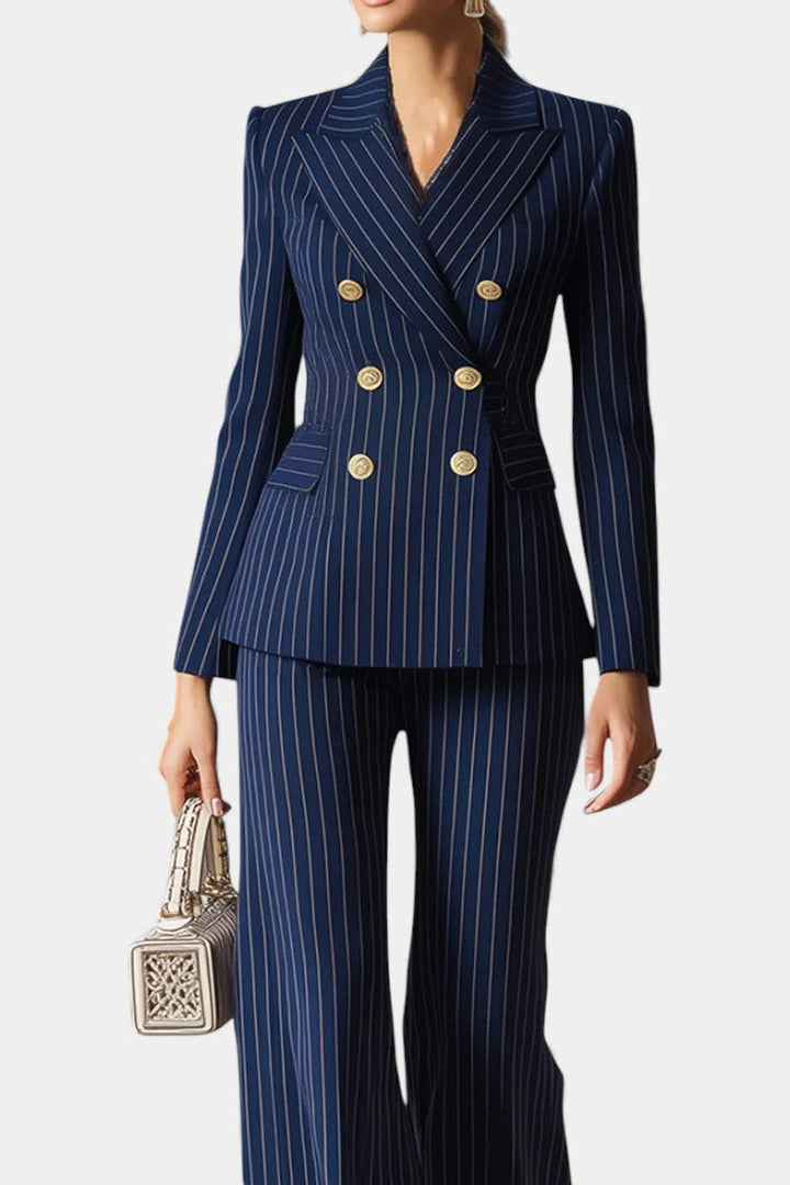Mahé Ensemble Tailleur Rayé Élégant à Double Boutonnage