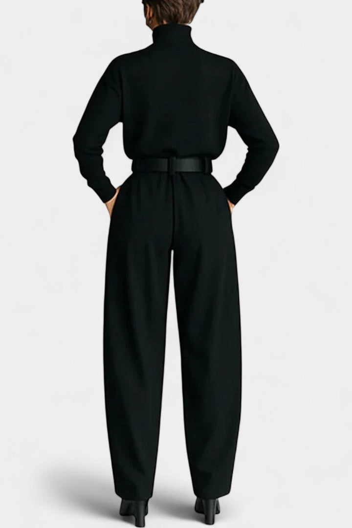 Erisen Ensemble Noir à Col Montant et Pantalon à Jambe Droite