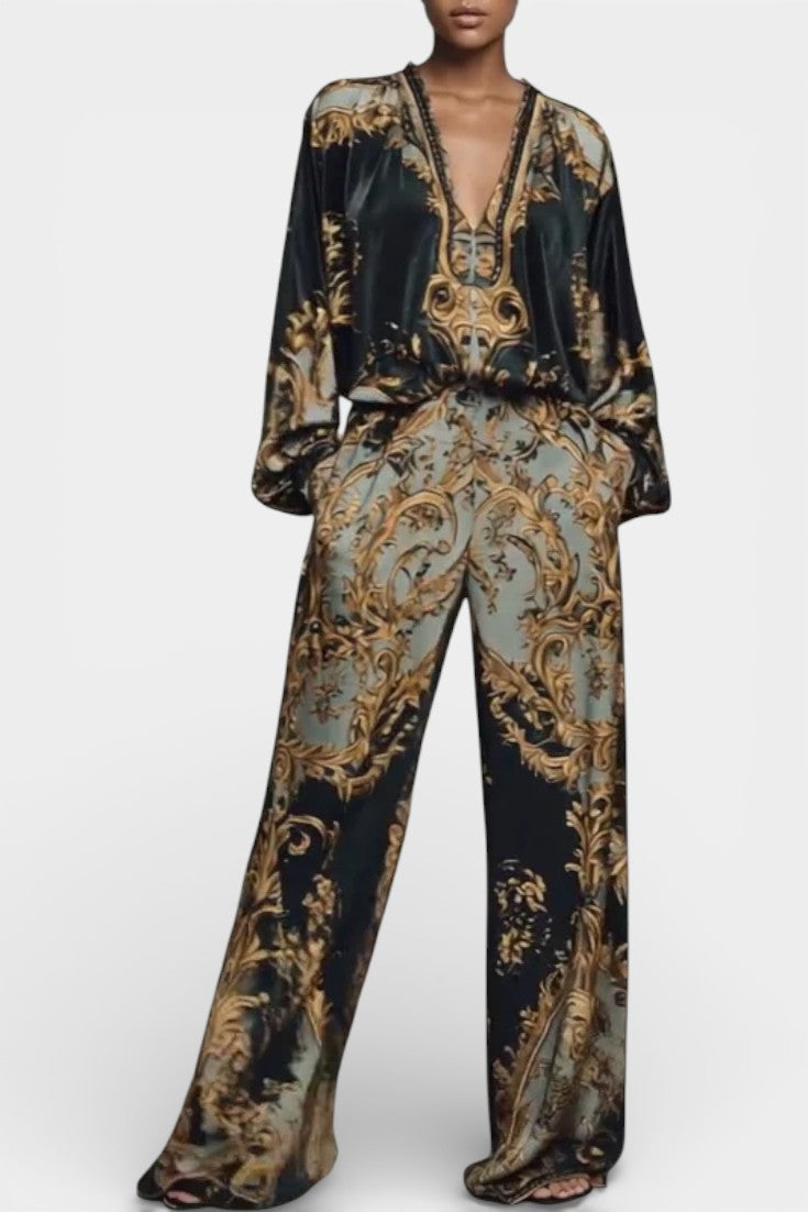 Roberta Ensemble Décontracté en Velours Imprimé Floral Baroque