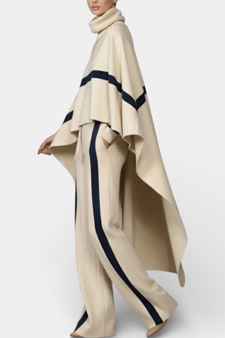 Hélys Ensemble Deux-Pièces Cape Poncho et Pantalon Large Rayé