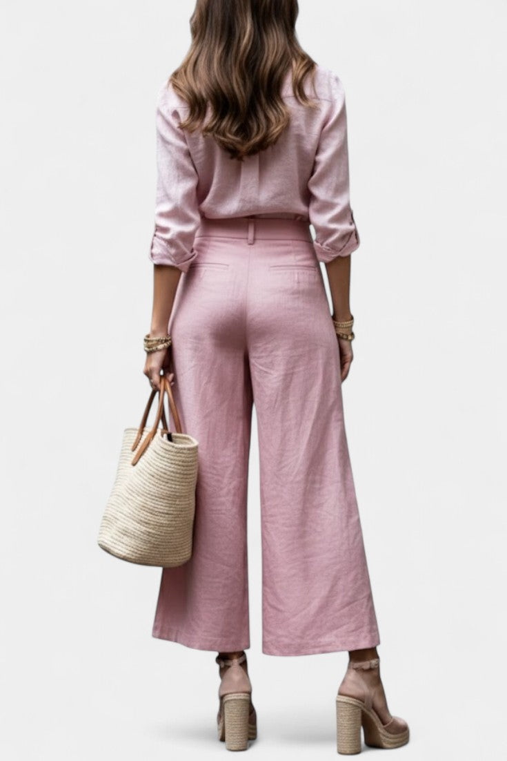 Sabina Ensemble Décontracté à Chemise Fluide et Pantalon Capri
