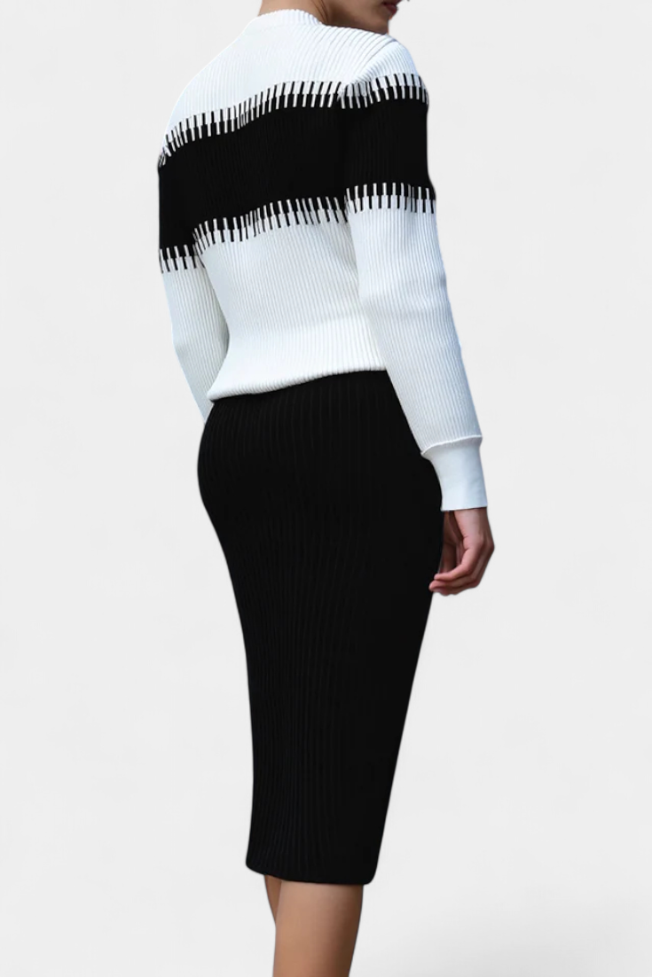 Sidonie Ensemble Robe Pull Midi Bicolore à Manches Longues