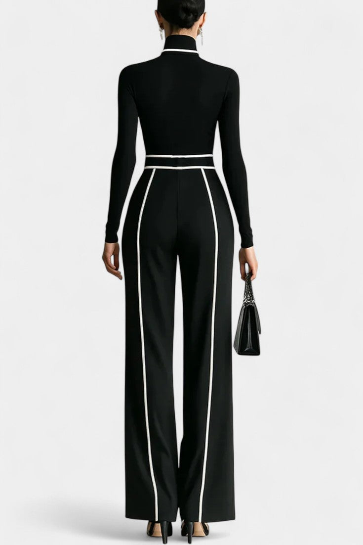 Kirralee Ensemble à Col Montant Contrasté et Pantalon à Jambes Larges