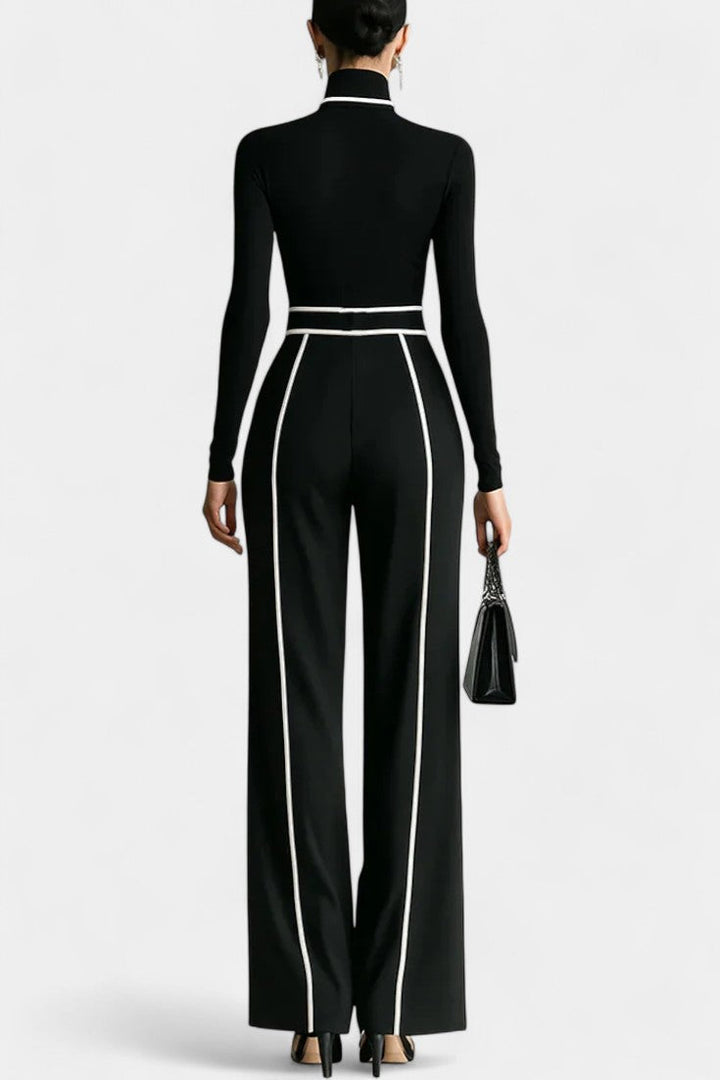 Kirralee Ensemble à Col Montant Contrasté et Pantalon à Jambes Larges