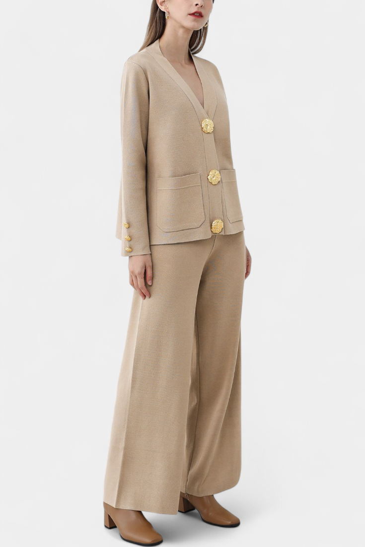 Aireen Ensemble Cardigan Classique et Pantalon à Jambes Larges