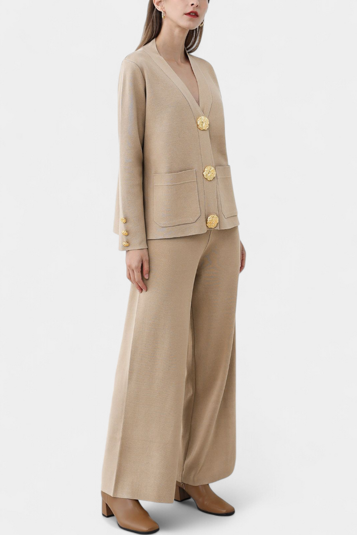 Aireen Ensemble Cardigan Classique et Pantalon à Jambes Larges