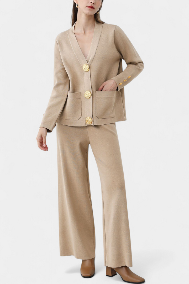 Aireen Ensemble Cardigan Classique et Pantalon à Jambes Larges