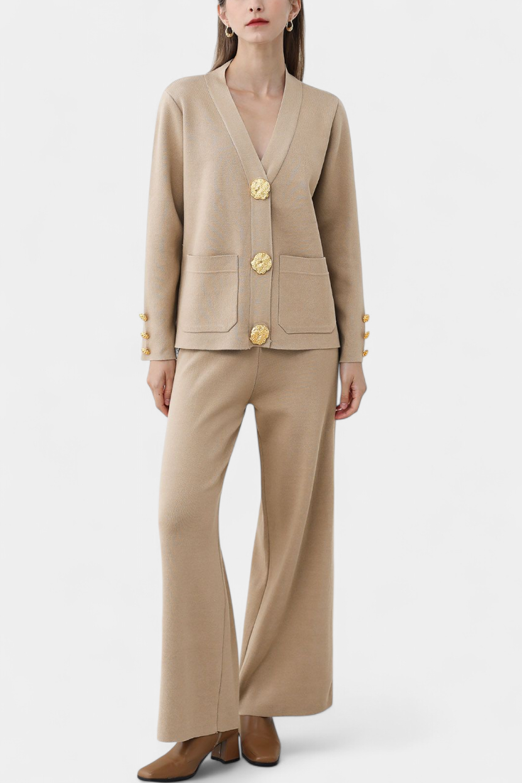 Aireen Ensemble Cardigan Classique et Pantalon à Jambes Larges
