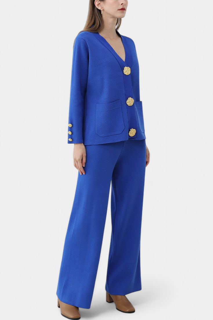 Aireen Ensemble Cardigan Classique et Pantalon à Jambes Larges
