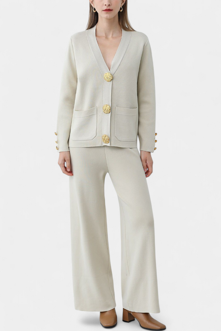 Aireen Ensemble Cardigan Classique et Pantalon à Jambes Larges