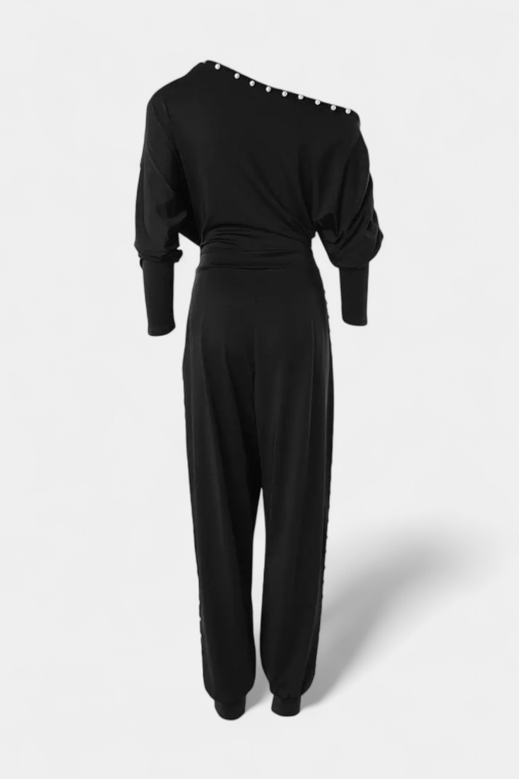 Brina Combinaison Asymétrique à Épaule Perlée et Jambe Droite