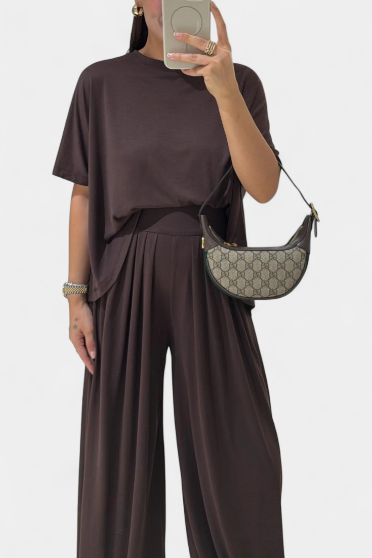 Trista Ensemble Minimaliste en Modal avec Top Droit et Pantalon Ample