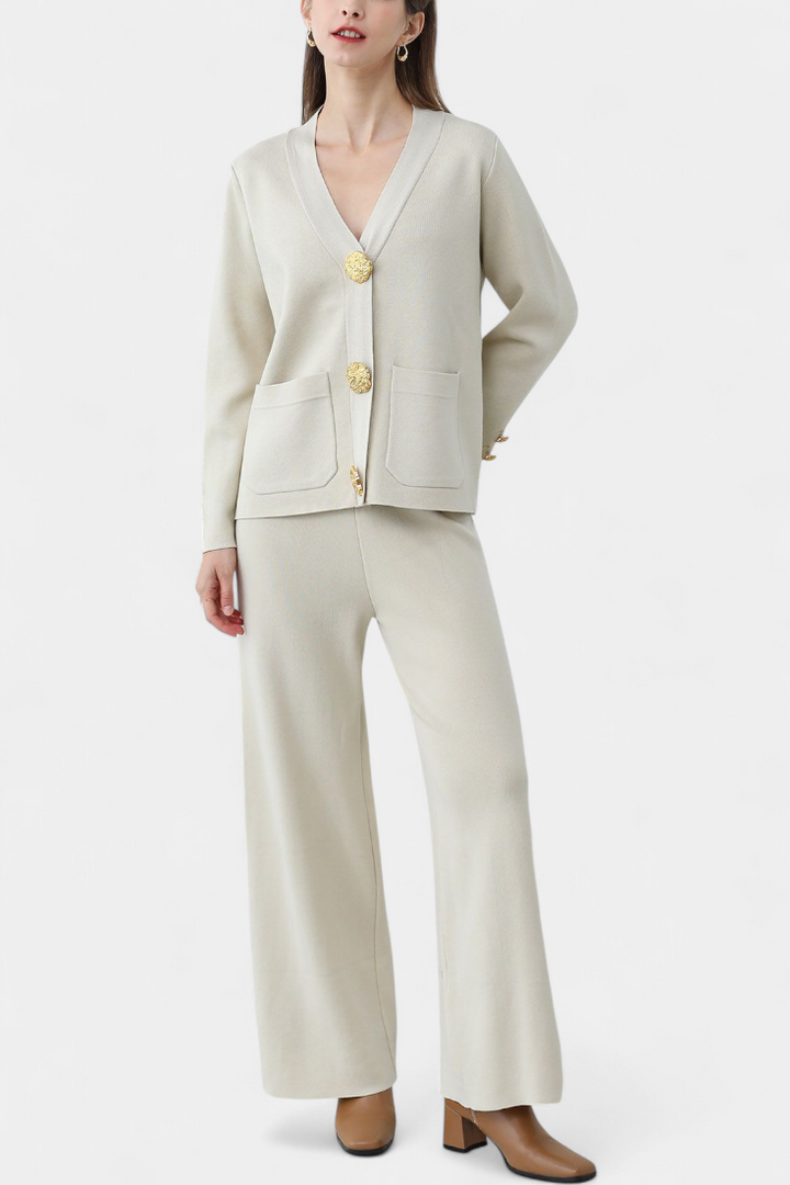 Aireen Ensemble Cardigan Classique et Pantalon à Jambes Larges