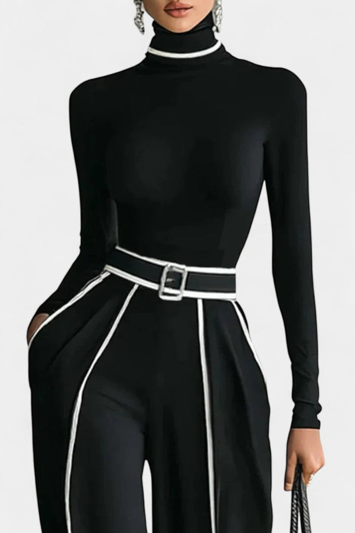Kirralee Ensemble à Col Montant Contrasté et Pantalon à Jambes Larges