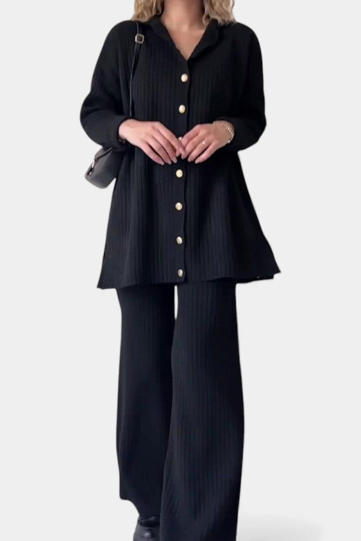 Désinée Ensemble Tricoté Jacquard à Rayures Deux Pièces