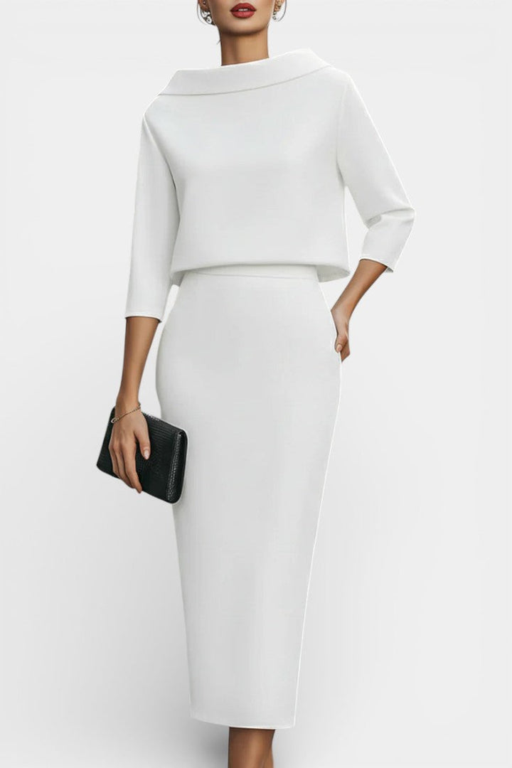 Chanel Ensemble Élégant Top à Col Bateau et Jupe Mi-Longue