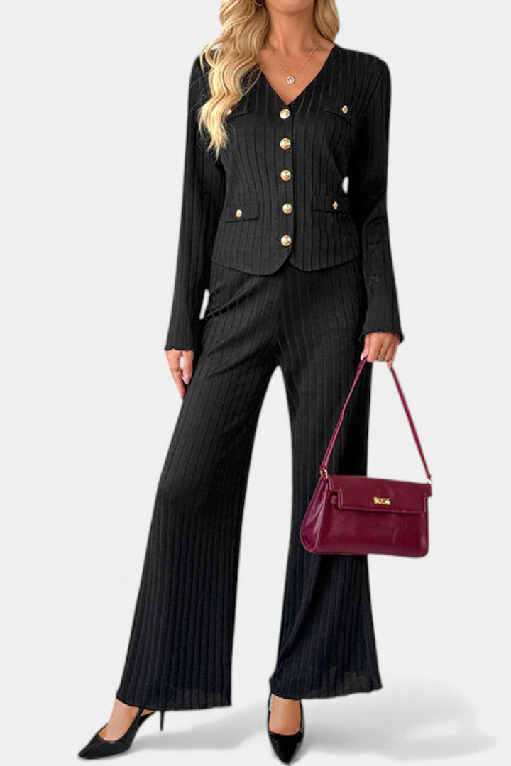 Nahia Ensemble Minimaliste en Maille Haut et Pantalon Large
