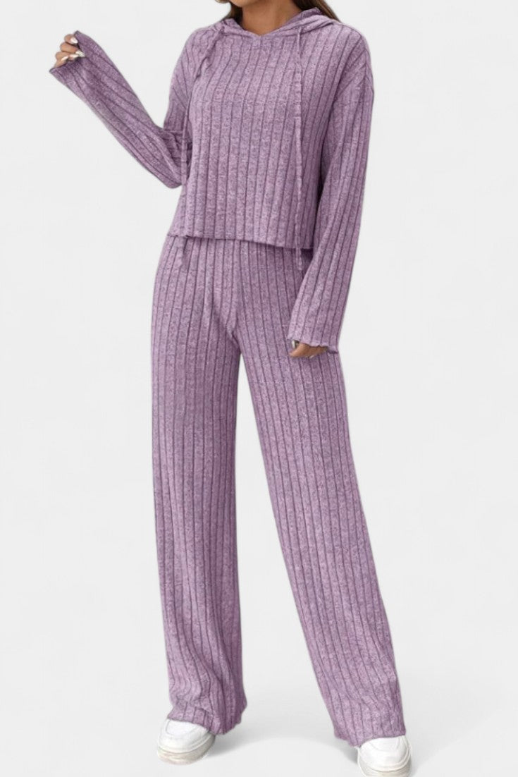 Federica Ensemble Long Rayé en Tricot à Capuche Ample