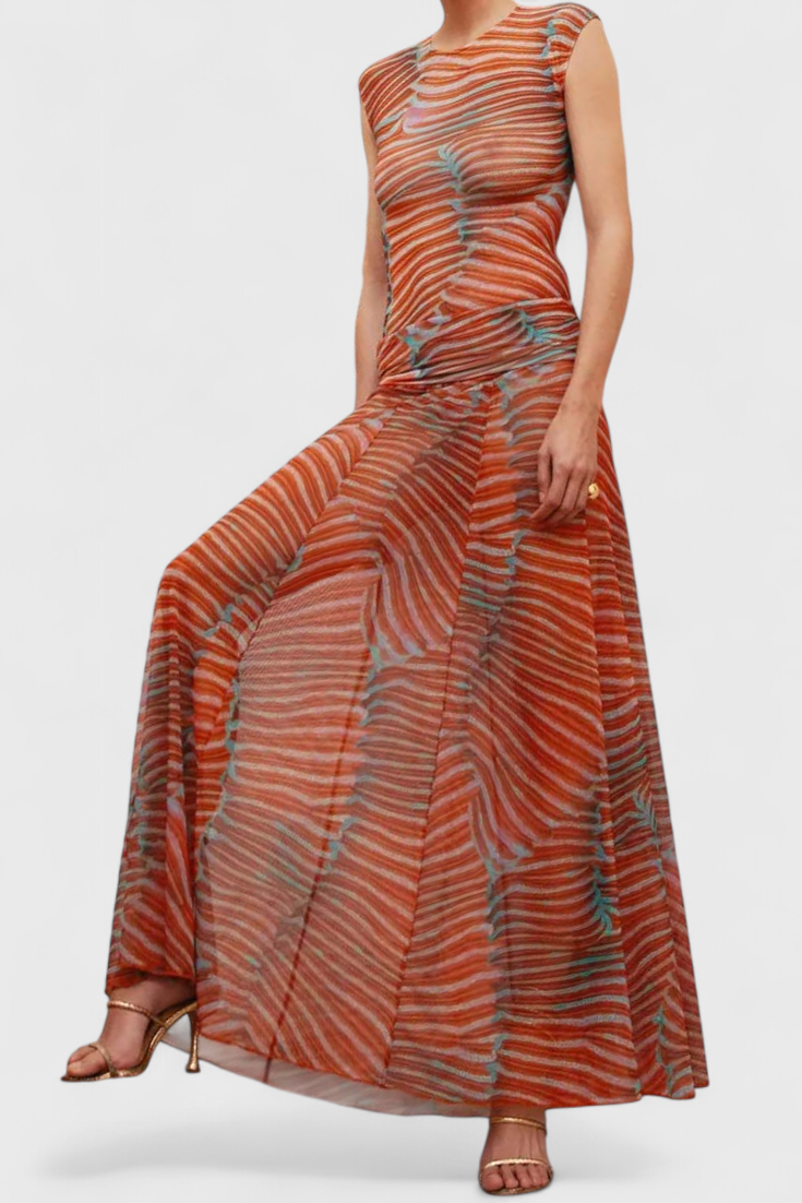 Silvina Ensemble en Maille à Imprimé Vagues Psychédéliques et Jupe Midi Fluide