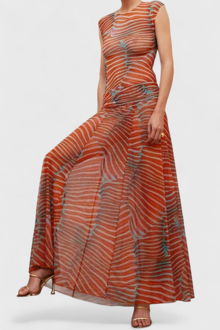 Silvina Ensemble en Maille à Imprimé Vagues Psychédéliques et Jupe Midi Fluide