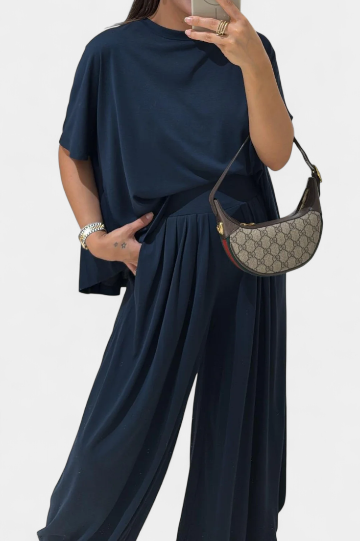 Trista Ensemble Minimaliste en Modal avec Top Droit et Pantalon Ample