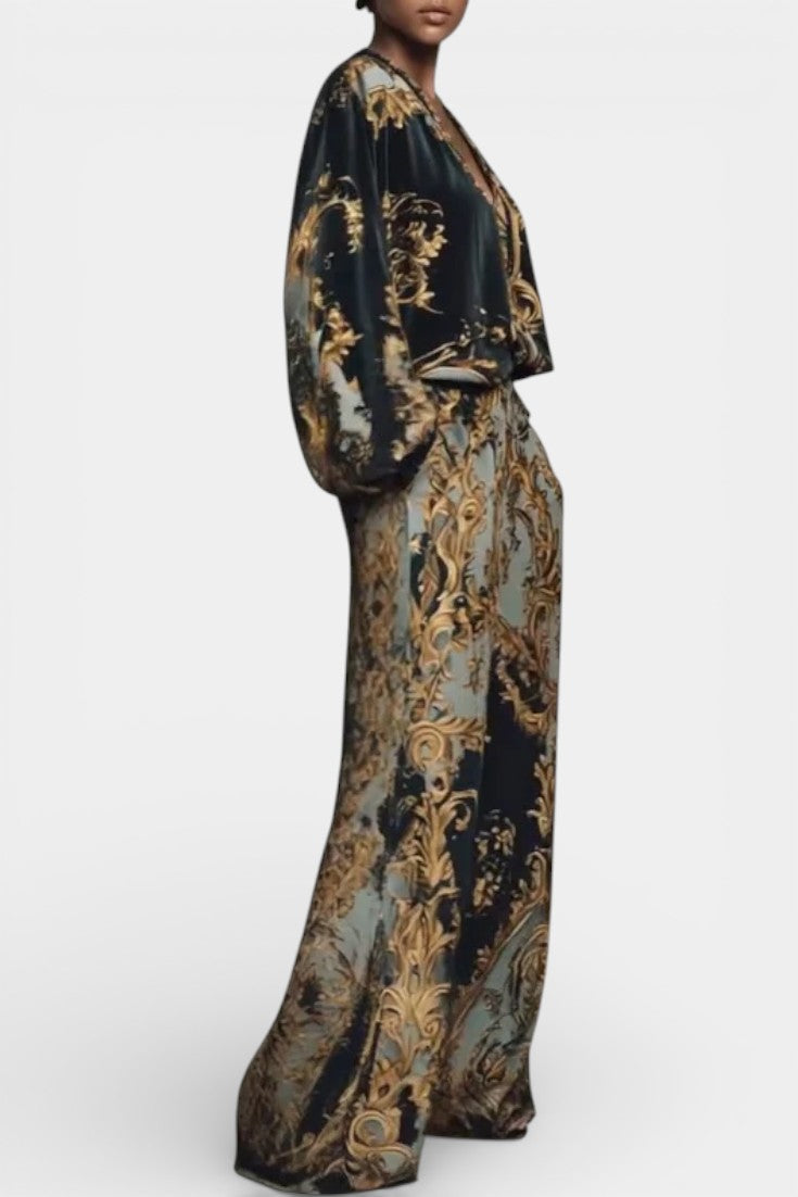 Roberta Ensemble Décontracté en Velours Imprimé Floral Baroque
