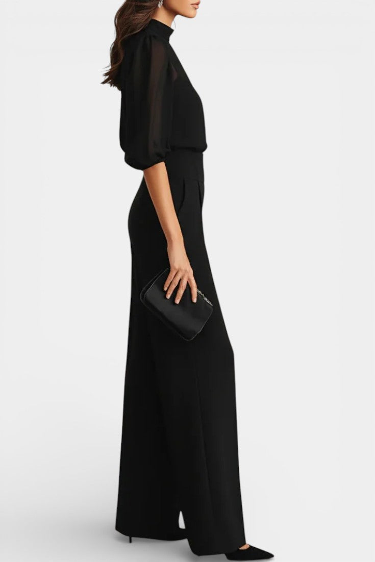 Eunice Ensemble Trois Pièces en Chiffon Noir et Pantalon Large
