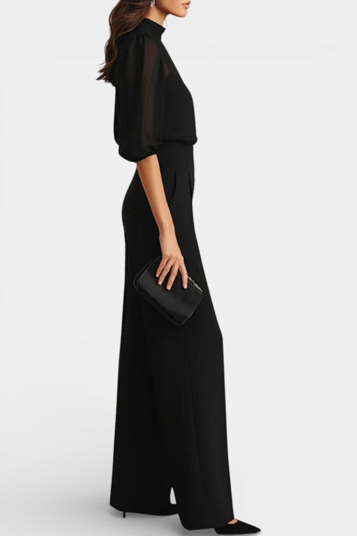 Eunice Ensemble Trois Pièces en Chiffon Noir et Pantalon Large
