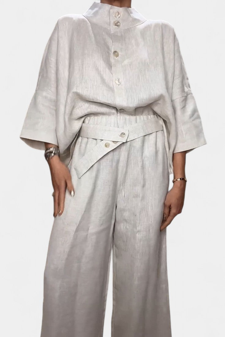 Ailany Ensemble à Col Haut Structuré et Pantalon à Taille Asymétrique
