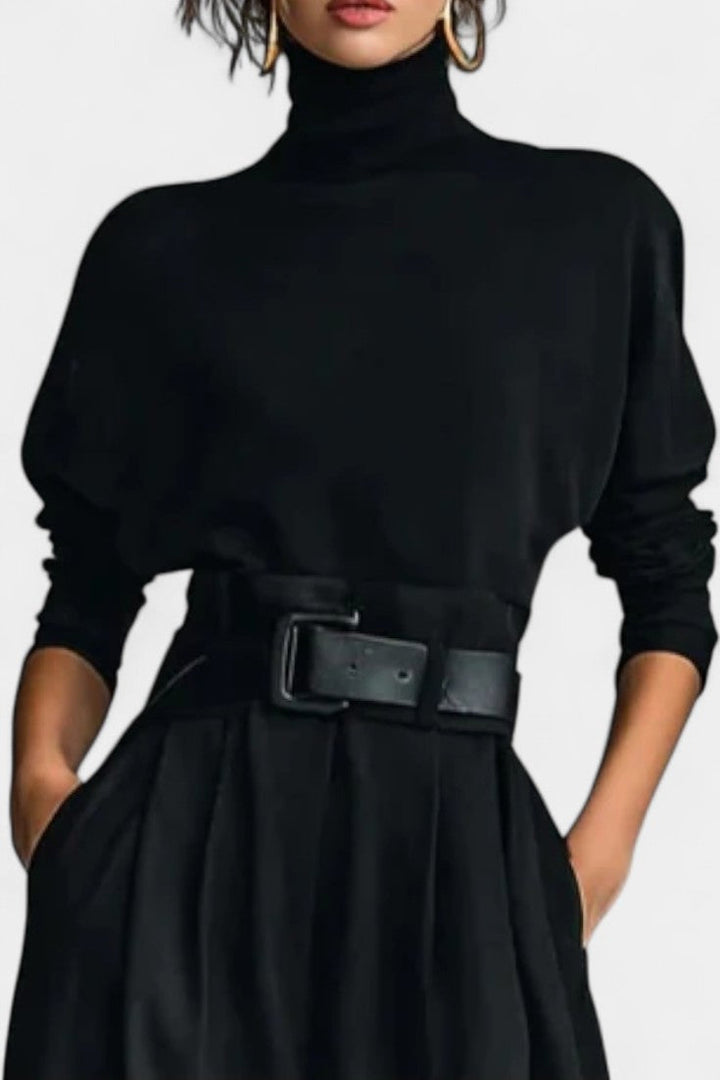 Erisen Ensemble Noir à Col Montant et Pantalon à Jambe Droite