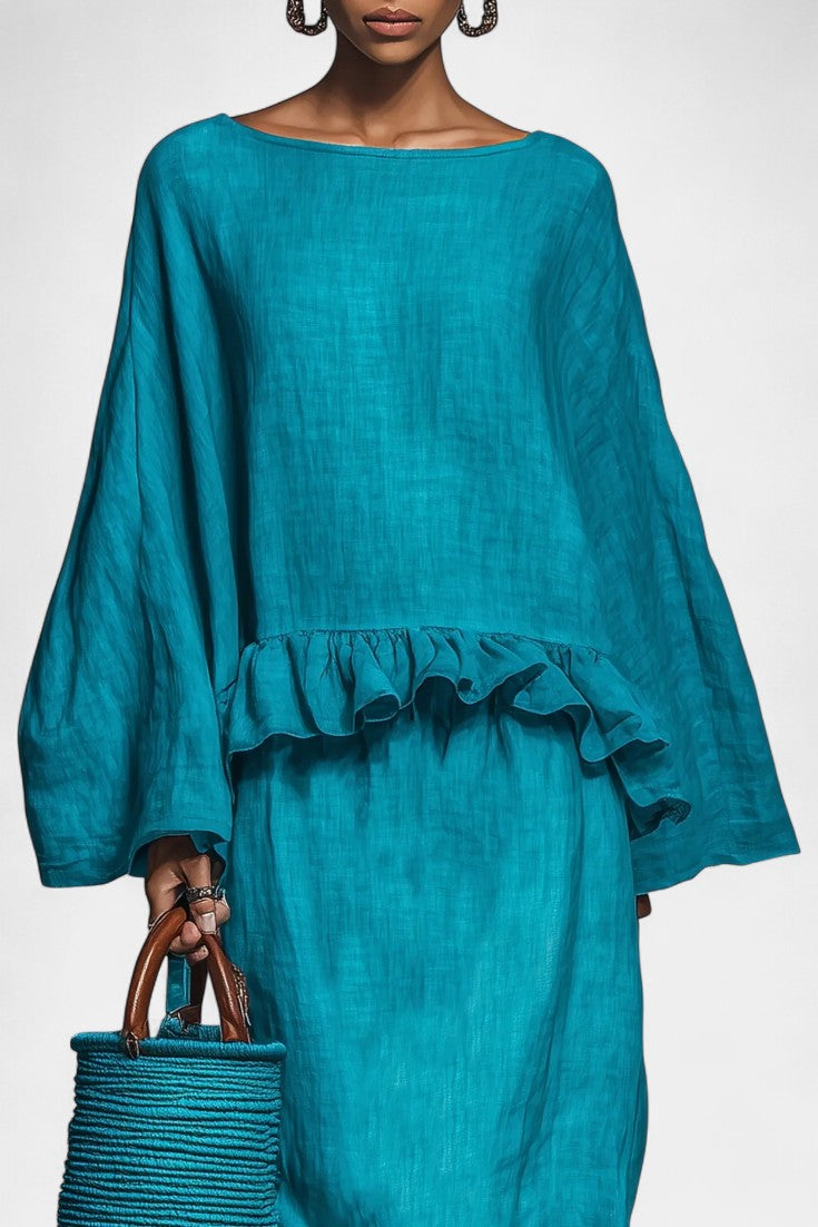 Evalyn Ensemble Blouse à Volants et Jupe Droite