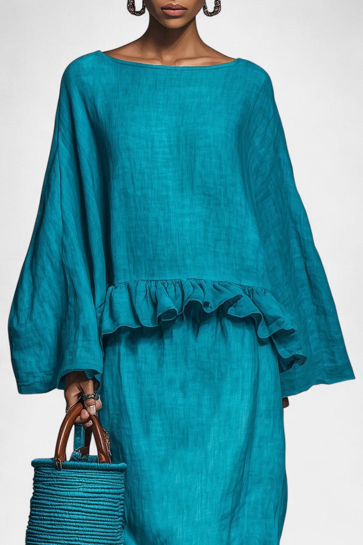 Evalyn Ensemble Blouse à Volants et Jupe Droite