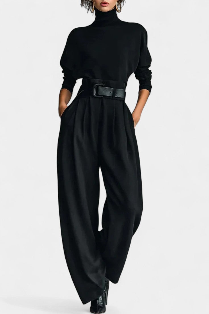 Erisen Ensemble Noir à Col Montant et Pantalon à Jambe Droite