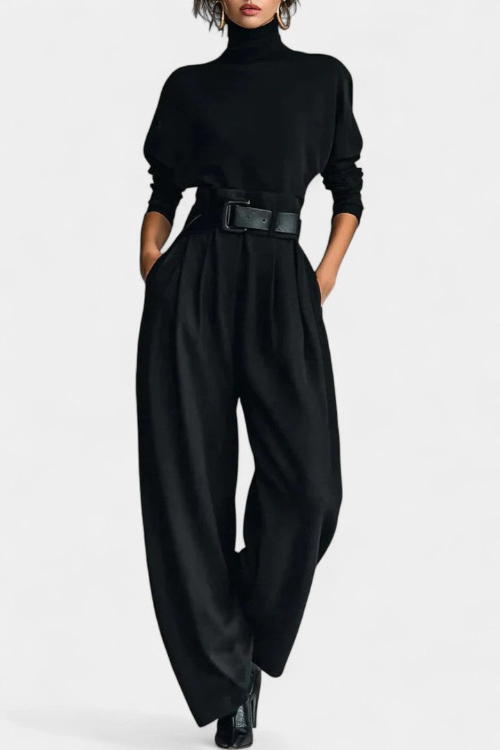 Erisen Ensemble Noir à Col Montant et Pantalon à Jambe Droite