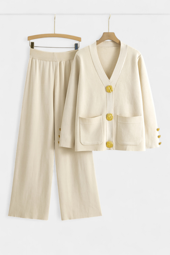 Aireen Ensemble Cardigan Classique et Pantalon à Jambes Larges