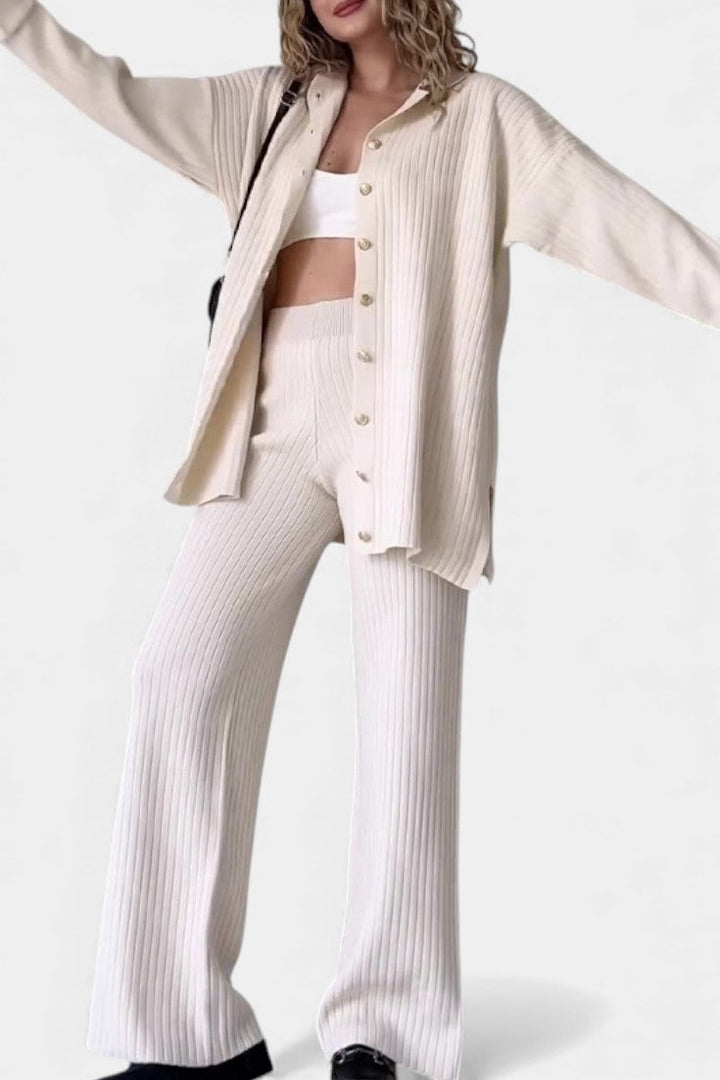 Désinée Ensemble Tricoté Jacquard à Rayures Deux Pièces