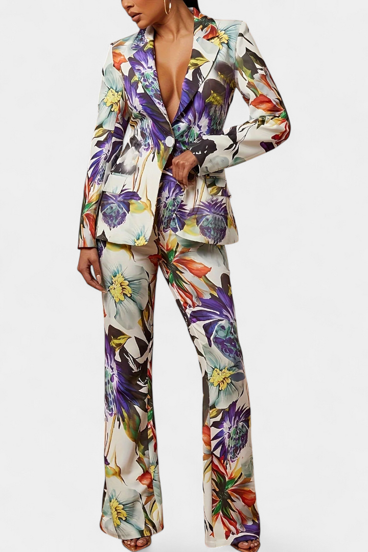 Nicolette Ensemble Tailleur à Imprimé Floral Artistique