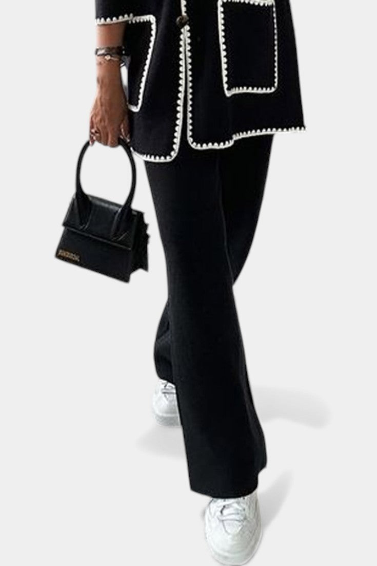 Xandra Ensemble Deux Pièces Veste Bordée & Pantalon Décontracté