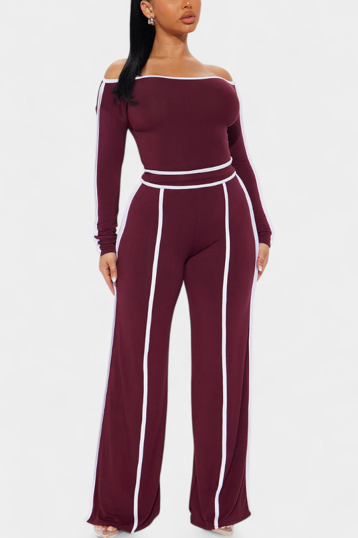 Krystelle Ensemble Off-Shoulder à Bandes Contrastantes