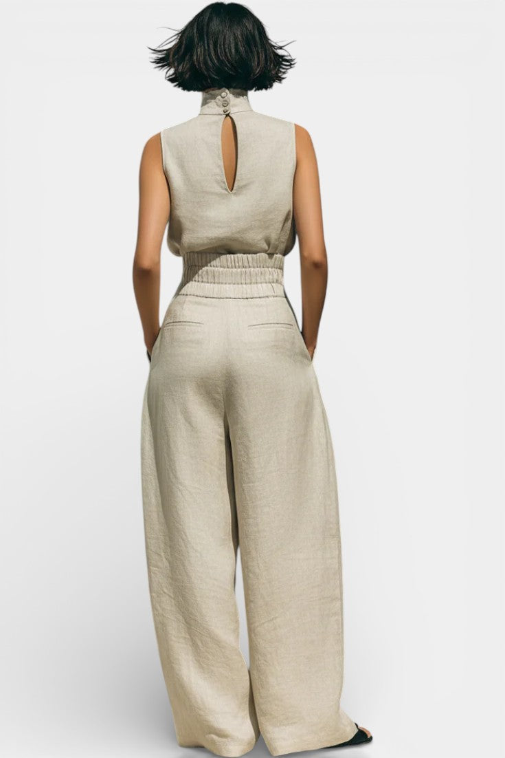 Darlene Ensemble Blouse Sans Manches et Pantalon Large en Mélange de Bambou