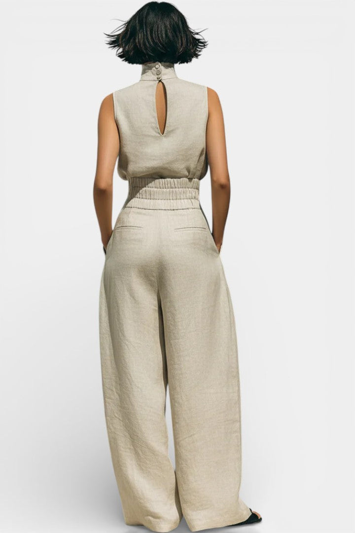 Darlene Ensemble Blouse Sans Manches et Pantalon Large en Mélange de Bambou