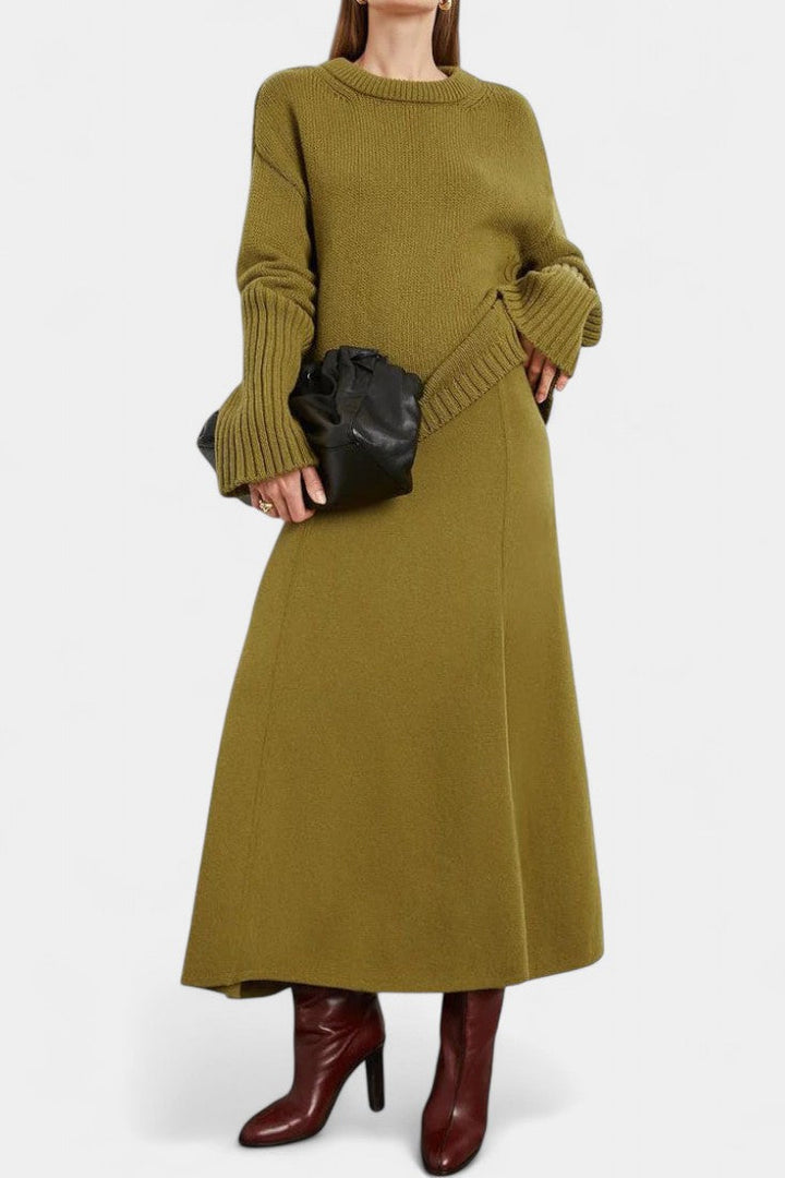 Patricia Ensemble Pull Col Montant et Jupe Maxi à Texture Côtelée